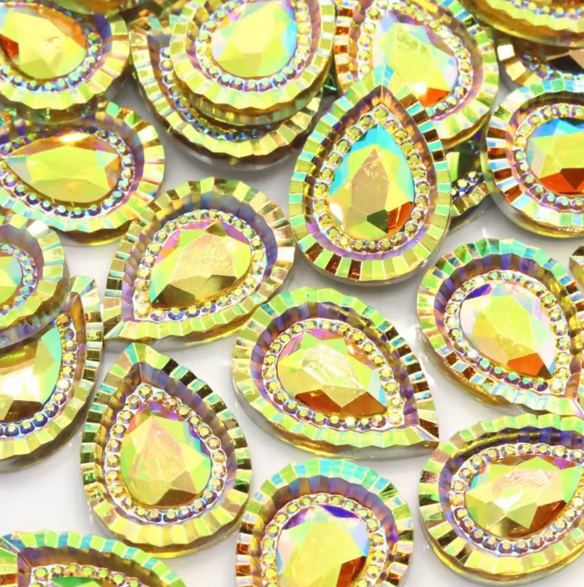 18*25mm Citrine AB Piikki Teardrop, Glue On, Resin Gem (Sold in Pair) Resin Gems