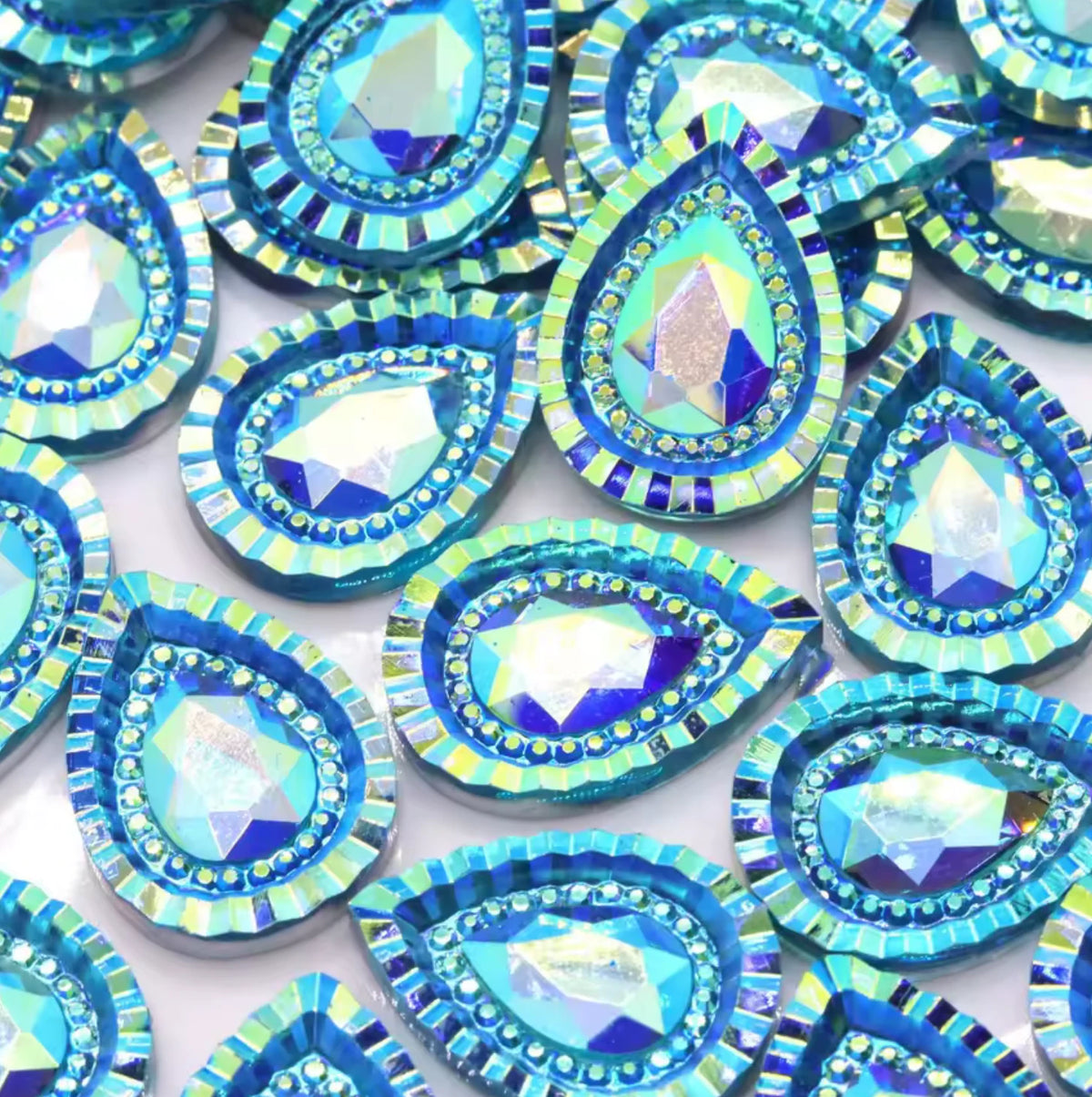 18*25mm Aquamarine AB Piikki Teardrop, Glue On, Resin Gem (Sold in Pair) Resin Gems
