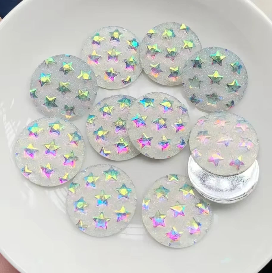 20mm Clear Star Pattern AB Round, Glue on, Resin Gem, (Sold in Pair) Resin Gems