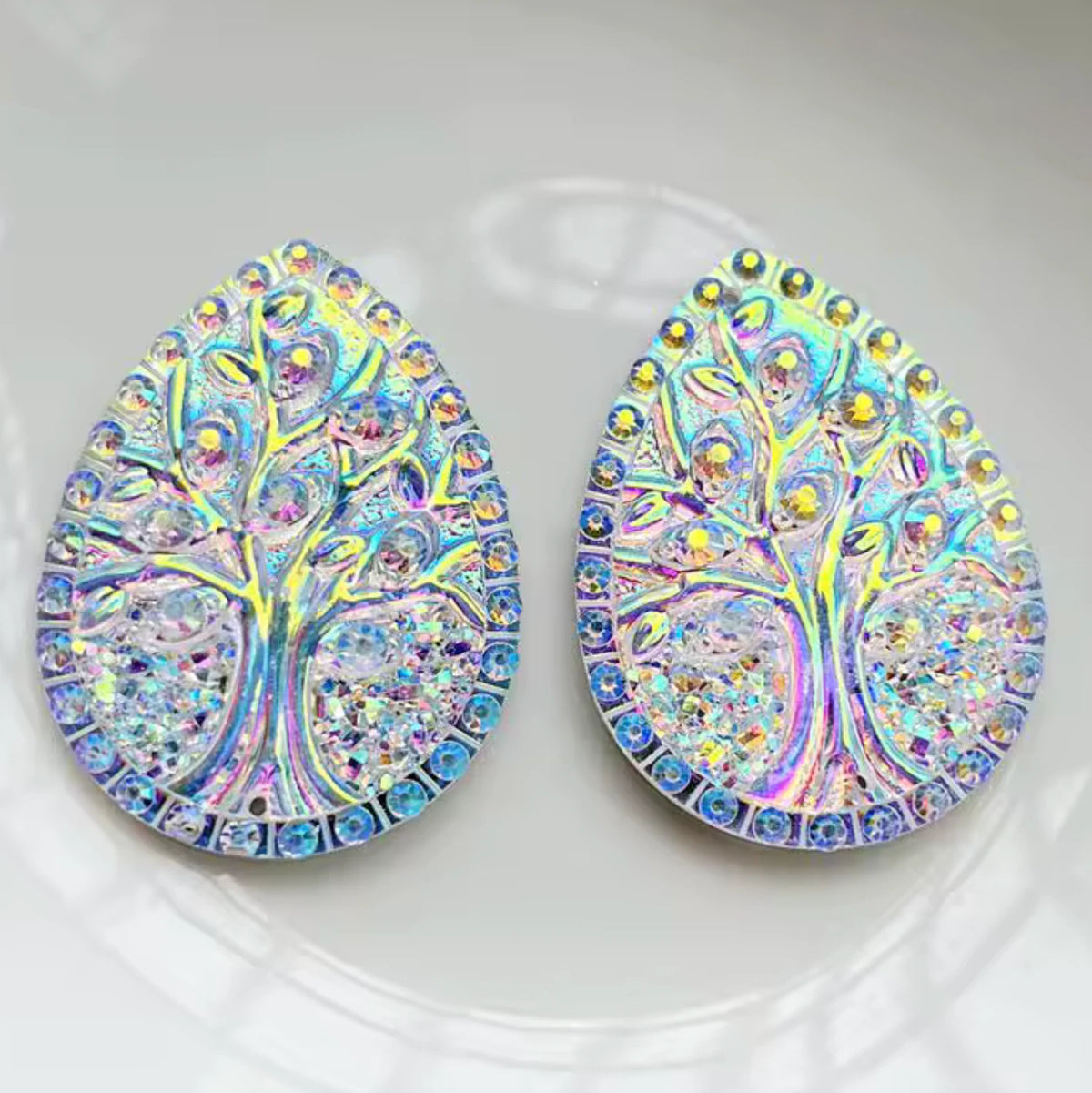 40*30mm AB Iridescent Tree of Life Teardrop, Glue On, Resin Gem (Sold in Pair) Sundaylace Creations & Bling