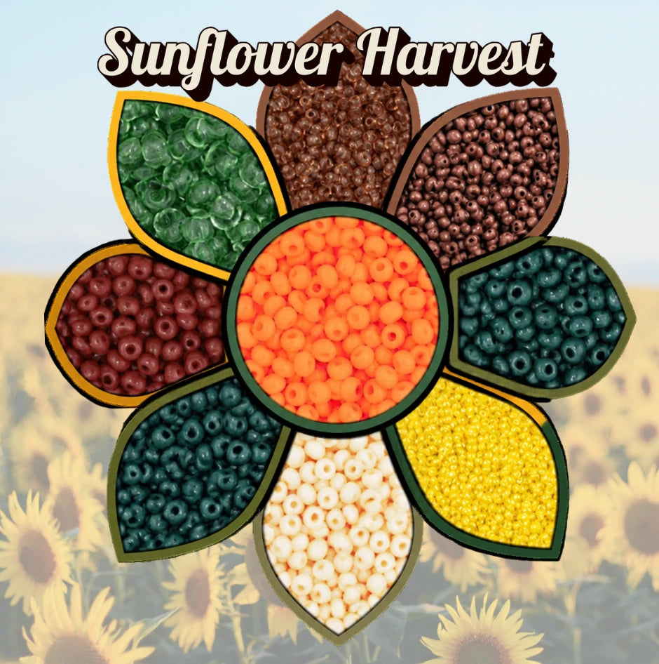 "Sunflower Harvest" 8 x Size 11/0 Seed Bead Bags, 22g, Opaque, Transparent, Promotions 11/0 Czech Seed Beads
