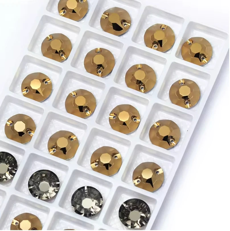 10mm Metallic Gold Rivoli Flat Top, Sew on, Fancy Glass Gem (Sold in Pair) Fancy Glass Gems