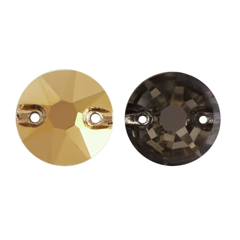 10mm Metallic Gold Rivoli Flat Top, Sew on, Fancy Glass Gem (Sold in Pair) Fancy Glass Gems
