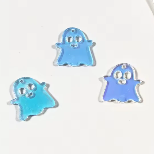 19*21mm "Boo" Holograph Clear Ghost Acrylic, Sew on, Resin Gem (Sold In Pair) Resin Gems