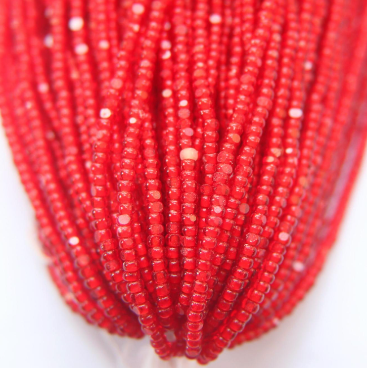 11/0 Charlotte Cut Seed Bead - Bright Red White Lined Siam (10g) India Sheen Charlotte Cut Seedbeads