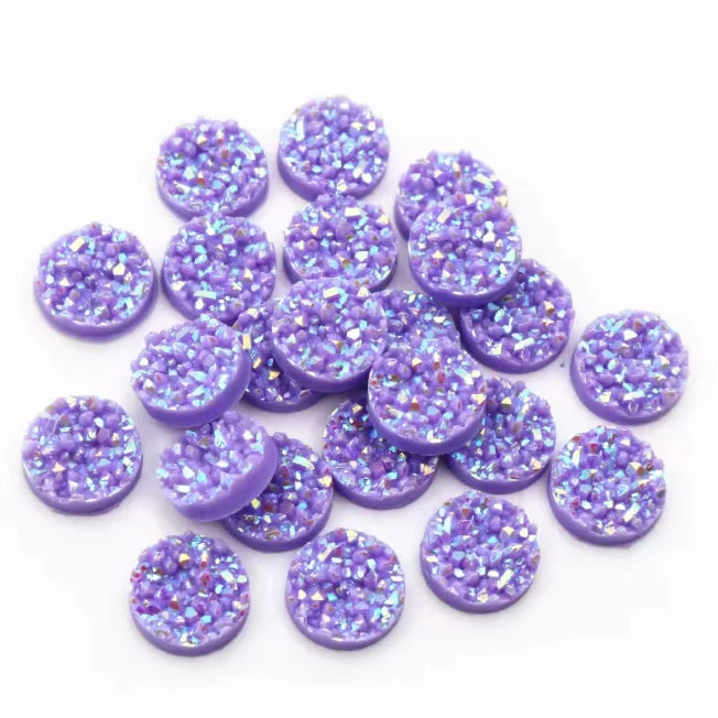 12mm-10mm Mixed Textured Druzy Mixed Colours, Glue on, Resin Gem (Sold in Pair) Resin Gems