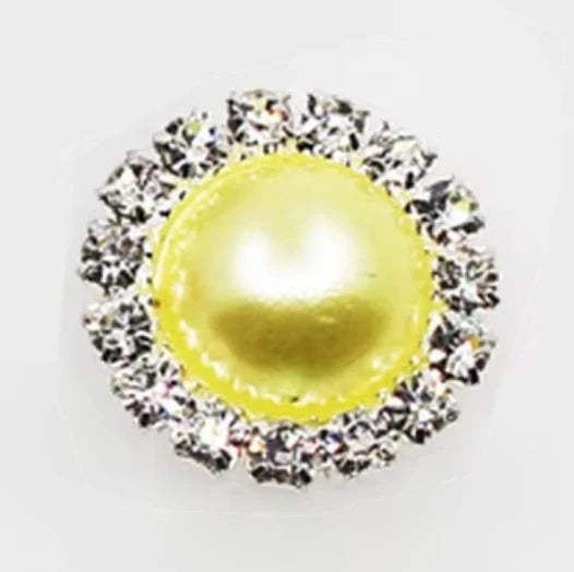15mm Bright Yellow Pearl Rhinestone Framed Glue On Flat Back Gems (Sold in Pair) Resin Gems