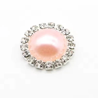 15mm Pink Pearl Rhinestone Framed Glue On Flat Back Gems (Sold in Pair) Resin Gems