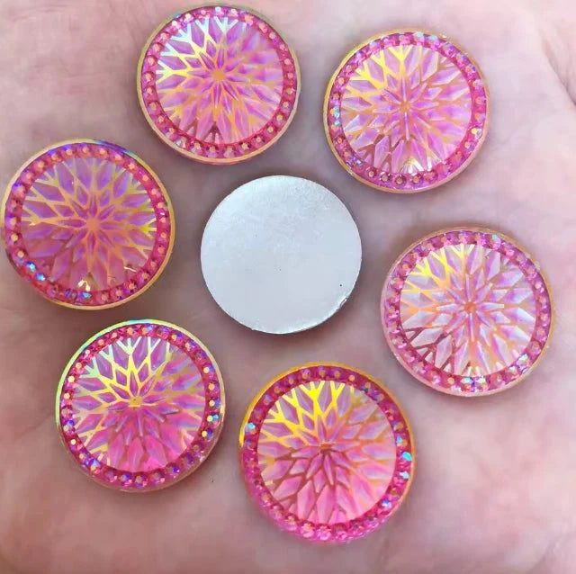 20mm Hot Pink AB Starblanket Design Glue On Resin Gems (Sold in Pair) Resin Gems