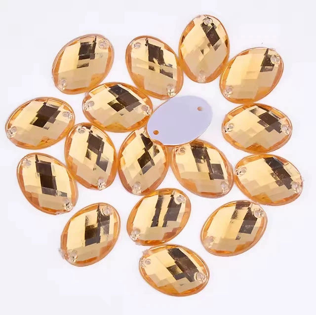 13*18mm Champagne Oval Shaped Sew on Glass Gem (Sold in Pair) Glass Gems