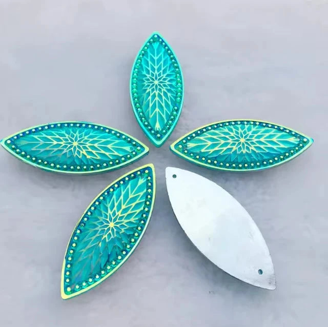 19*49mm AB Aqua Blue Starblanket Design Horse Eye Navette Shaped Sew on Resin Gem (Sold in Pair) Resin Gems