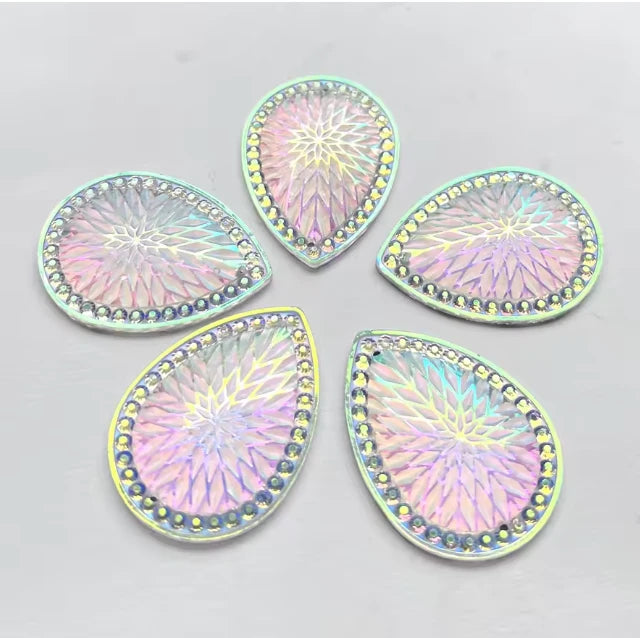 29*39mm, Clear Starblanket, Starblanket Pattern Large Teardrop Sew On, Resin Gem, (Sold in Pair)