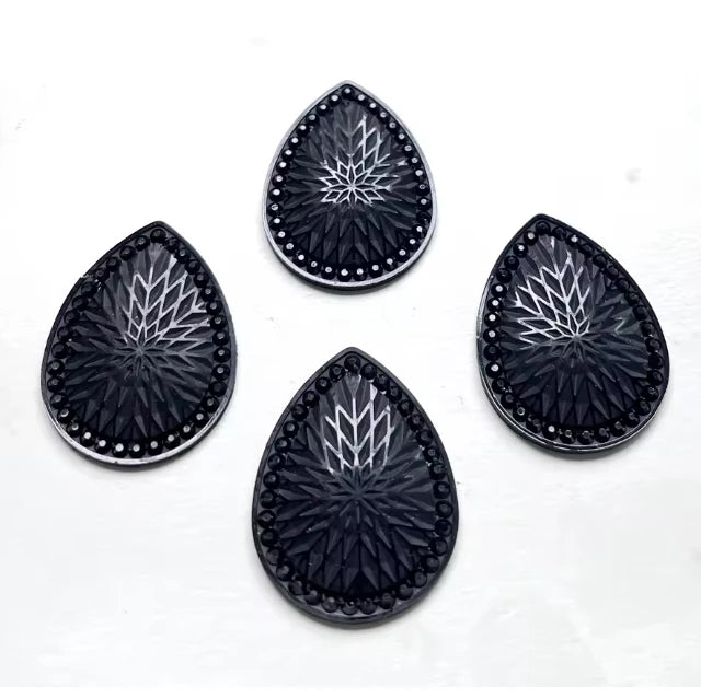 29*39mm, Black Starblanket, Starblanket Pattern Large Teardrop Sew On, Resin Gem, (Sold in Pair)