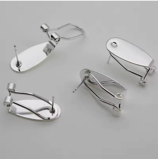 8.5*18.5mm Silver, Fingernail Lever back Earring Posts, Findings Studs, (Sold in Pair) Sundaylace Creations & Bling