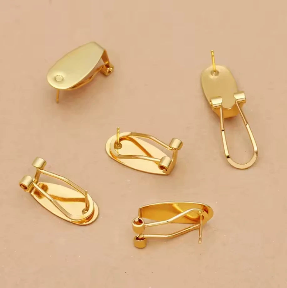 8.5*18.5mm Gold, Fingernail Lever back Earring Posts, Findings Studs, (Sold in Pair) Sundaylace Creations & Bling
