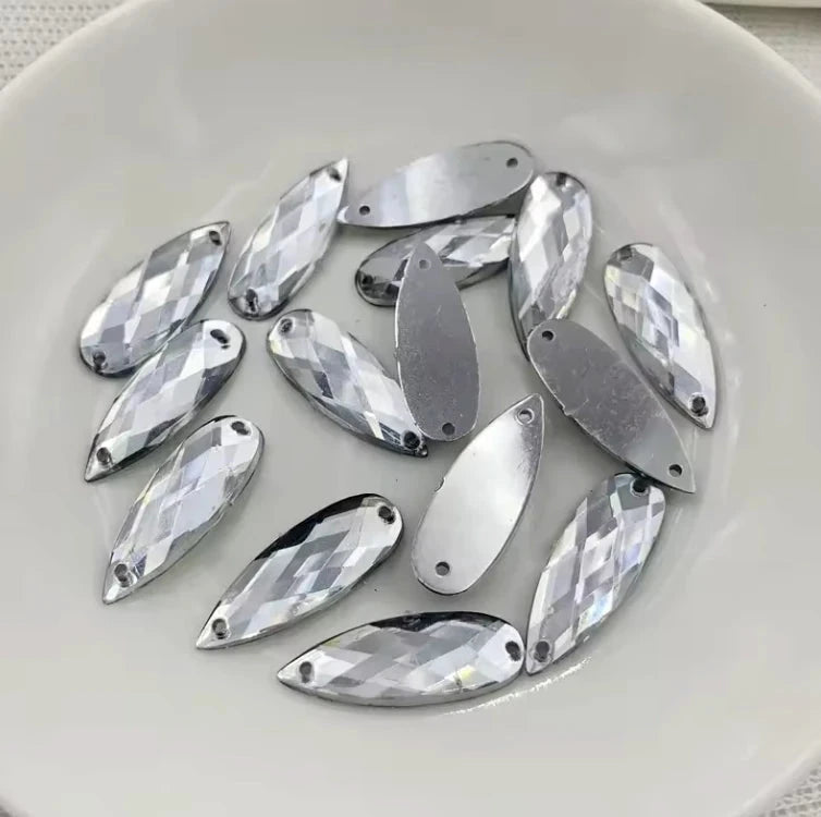 8*22mm Clear Long Teardrop Sew on Resin Gems