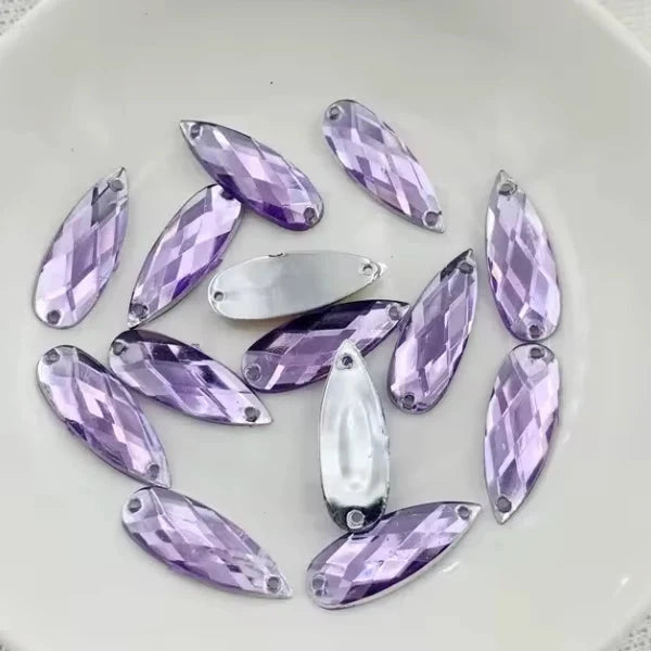 8*22mm Light Purple Long Teardrop Sew on Resin Gems