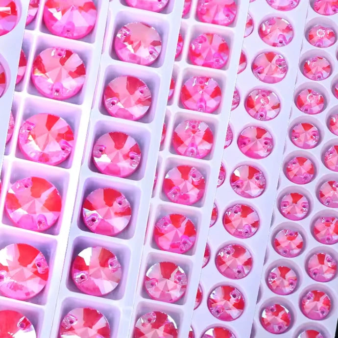 8mm Neon Pink AB Rivoli Sew on Fancy Glass Gems