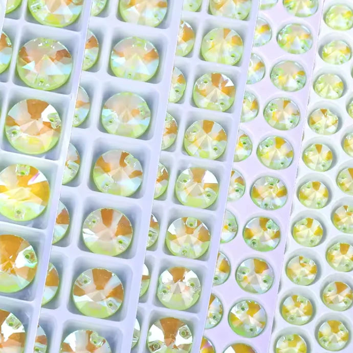 8mm Yellow Neon AB Rivoli Sew on Fancy Glass Gems