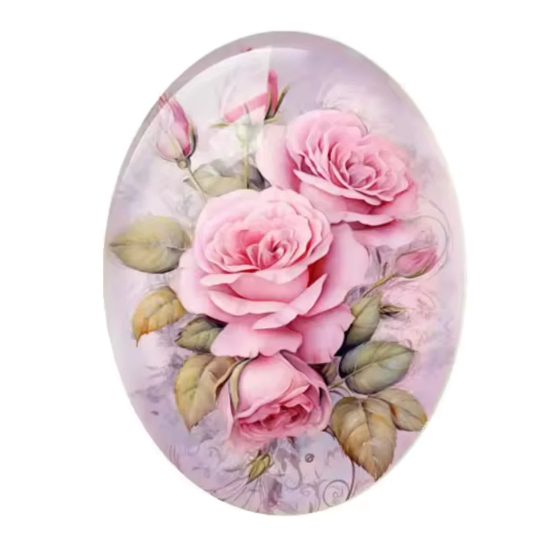 13*18mm Pink Roses Vintage Printed Cab, Glue on, Resin Gems (Sold in pair) Sundaylace Creations & Bling