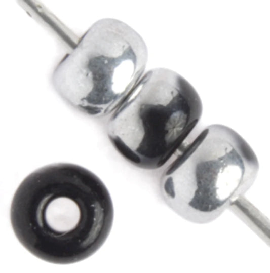 6/0 Pony Seed Beads, Opaque Black Capri Silver Half Coat