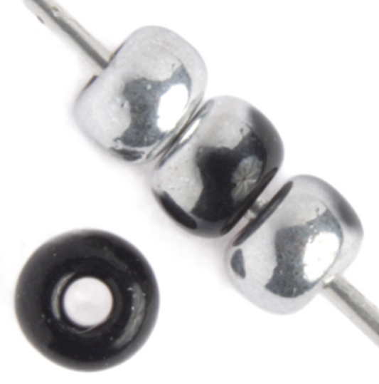 6/0 Pony Seed Beads, Opaque Black Capri Silver Half Coat Sundaylace Creations & Bling