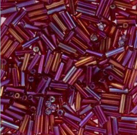 Czech Bugle Beads apx. 19g Vial #3 Transparent Red Iris John Beads