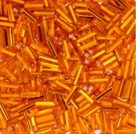 Czech Bugle Beads apx. 19g Vial #3 Silver Lined Light Orange John Beads