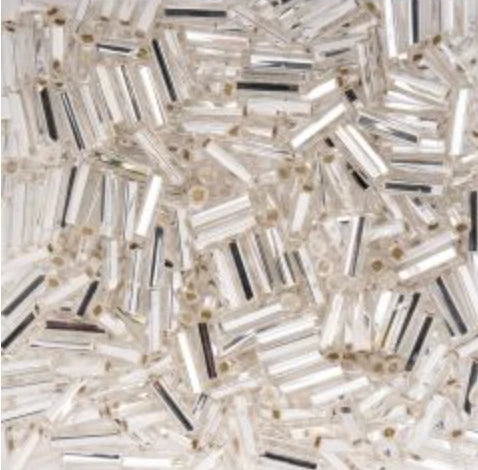 Czech Bugle Beads apx. 19g Vial #3 Silver Lined Crystal John Beads