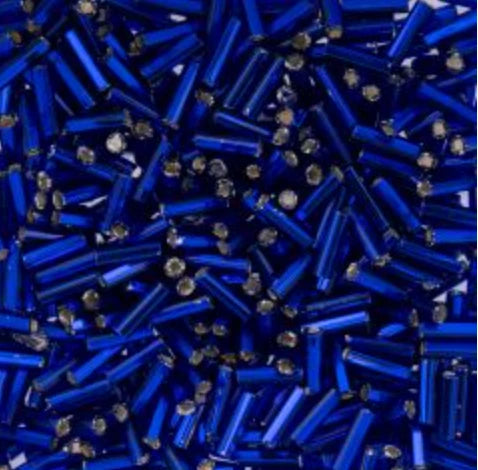 Czech Bugle Beads apx. 19g Vial #3 Silver Lined Royal Blue John Beads