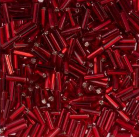 Czech Bugle Beads apx. 19g Vial #3 Silver Lined Red John Beads