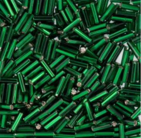 Czech Bugle Beads apx. 19g Vial #3 Silver Lined Green John Beads