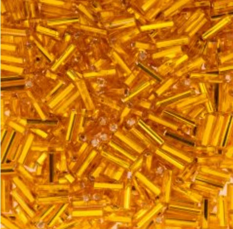 Czech Bugle Beads apx. 19g Vial #3 Silver Lined Dark Yellow John Beads