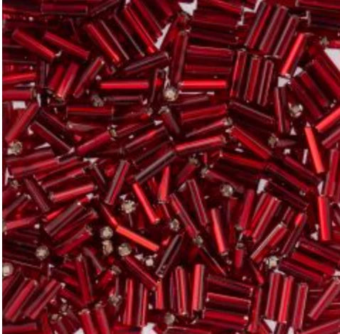 Czech Bugle Beads apx. 19g Vial #3 Silver Lined Dark Red John Beads