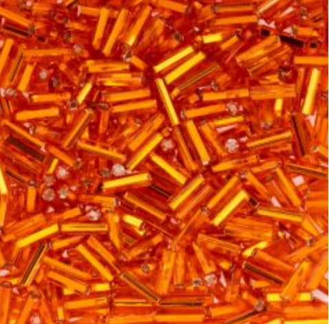 Czech Bugle Beads apx. 19g Vial #3 Silver Lined Orange John Beads