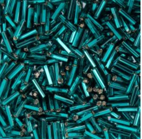 Czech Bugle Beads apx. 19g Vial #3 Silver Lined Teal Green John Beads