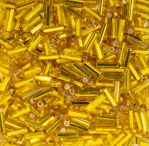 Czech Bugle Beads apx. 19g Vial #3 Silver Lined Golden Yellow John Beads