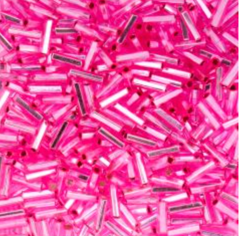 Czech Bugle Beads apx. 19g Vial #3 Silver Lined Rose Dyed John Beads