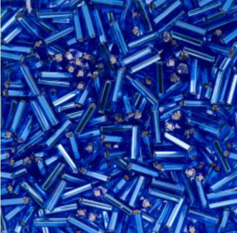 Czech Bugle Beads apx. 19g Vial #3 Silver Lined Medium Blue John Beads