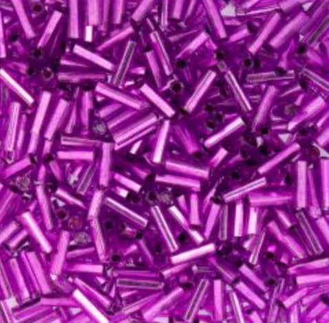 Czech Bugle Beads apx. 19g Vial #3 Silver Lined Mauve Dyed John Beads