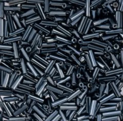 Czech Bugle Beads apx. 19g Vial #3 Metallic Gunmetal John Beads