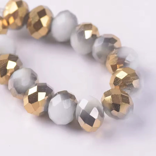 3*4mm Metallic Gold Half Plated on White Opal Rondelle Beads Loose (5g) Strand Sundaylace Creations & Bling