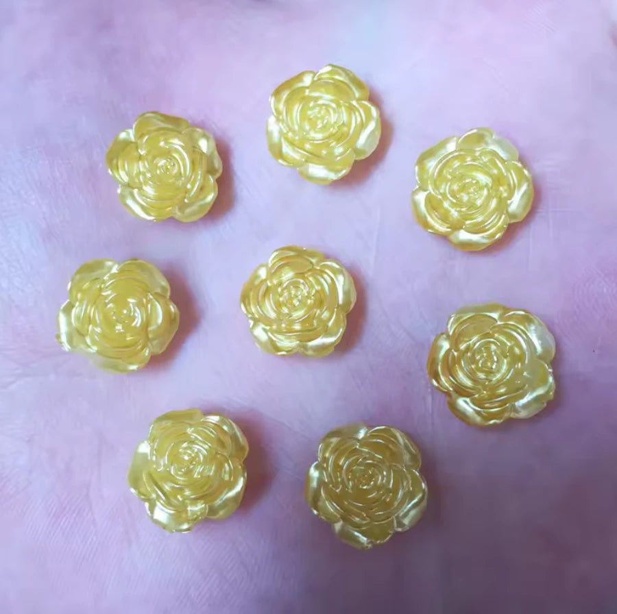 12mm Yellow Rose Pearl Roses Floral Flat Back, Glue on, Resin Gem, (Sold in Pair) Resin Gems
