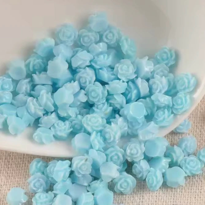 10mm Baby Blue Colourful Mini Rose Flower, Glue on, Resin Gem, (Sold in Pair) Resin Gems