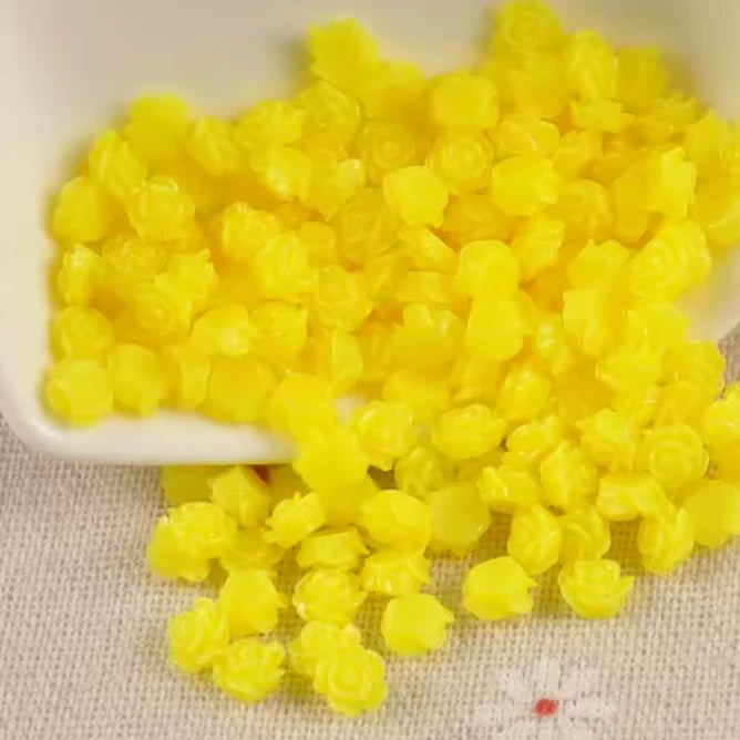 10mm Light Yellow Colourful Mini Rose Flower, Glue on, Resin Gem, (Sold in Pair) Resin Gems