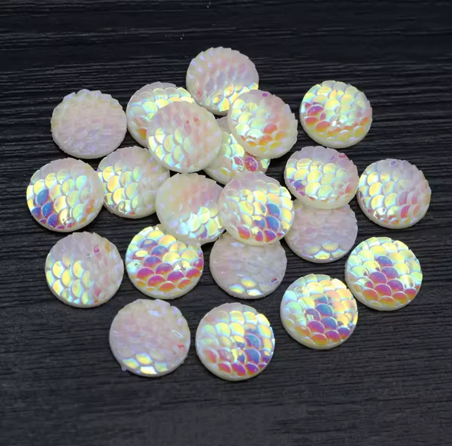 12mm White AB Mix Colours of Mermaid Round, Glue on, Resin Gem, (Sold in Pair) Resin Gems