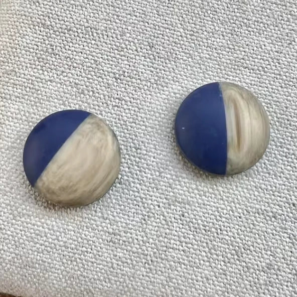 12mm Navy/Wood Half Wood Matte Rubber Texture, Glue on, Resin Gem, (Sold in Pair) Resin Gems