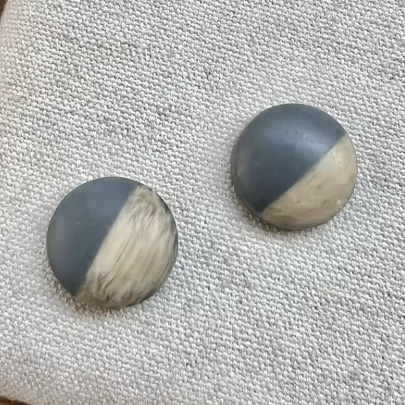 12mm Grey/Wood Half Wood Matte Rubber Texture, Glue on, Resin Gem, (Sold in Pair) Resin Gems