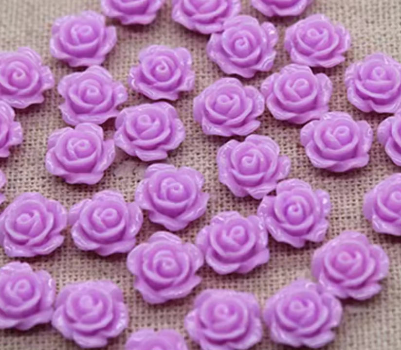 13mm Matte Purple Matte Floral Rose, Glue on, Resin Gem, (Sold in Pair) Resin Gems