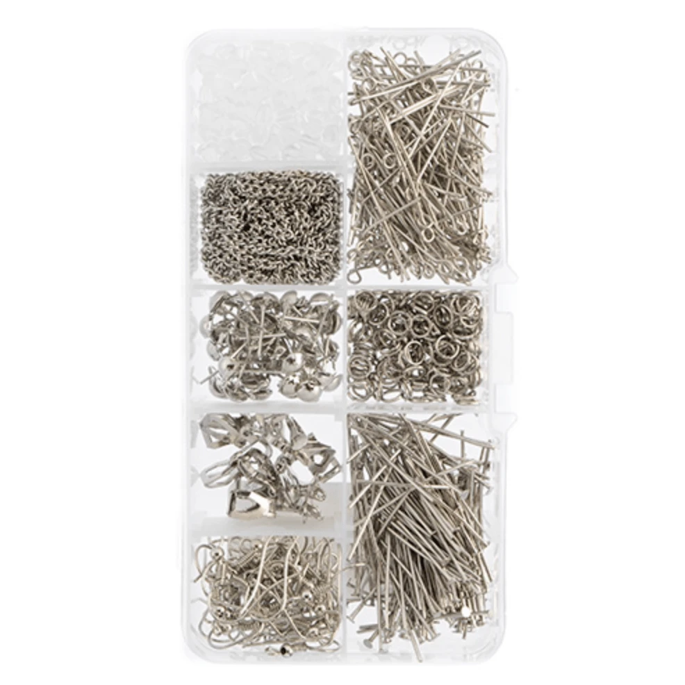Assortment Box 8 Slots Silver Mix 671pcs, Earring Findings, New Beader Basics Basics